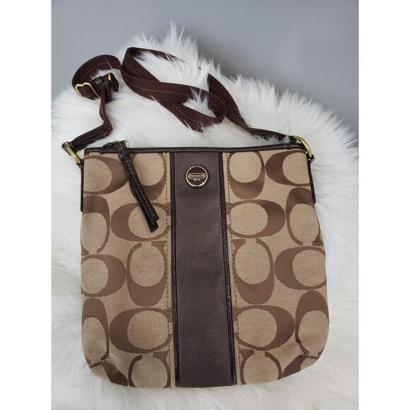 COACH F21905 SIGNATURE STRIPE DUFFLE SIGNATURE FABRIC Dark Brown - Picture 1 of 8